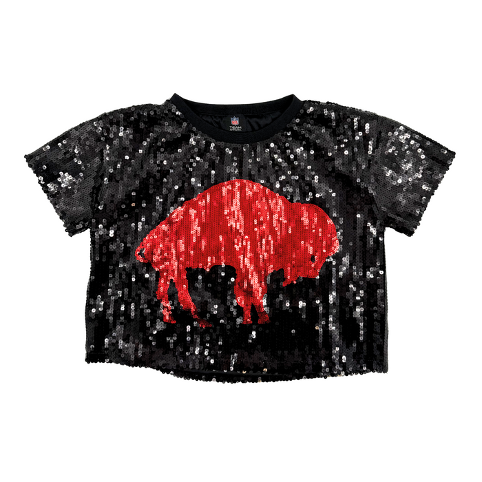 Women's Buffalo Bills Big Logo Black Sequin Crop Top