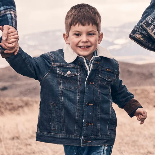 Wrangler Boy's Western Styled Sherpa Lined Denim Jacket in Rustic Blue