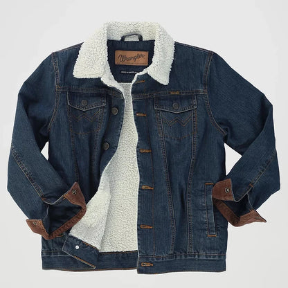 Wrangler Boy's Western Styled Sherpa Lined Denim Jacket in Rustic Blue