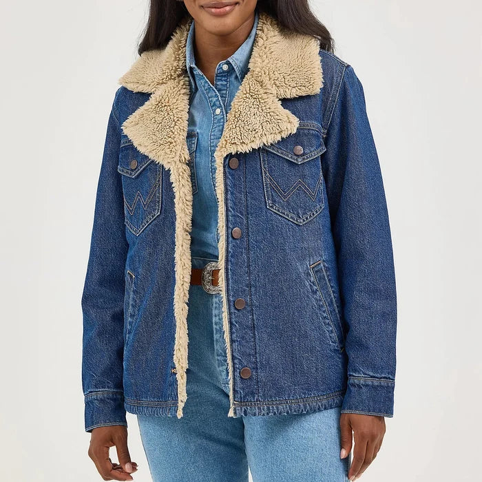 Wrangler Retro Women's Sherpa Lined Denim Range Coat in Ink Denim