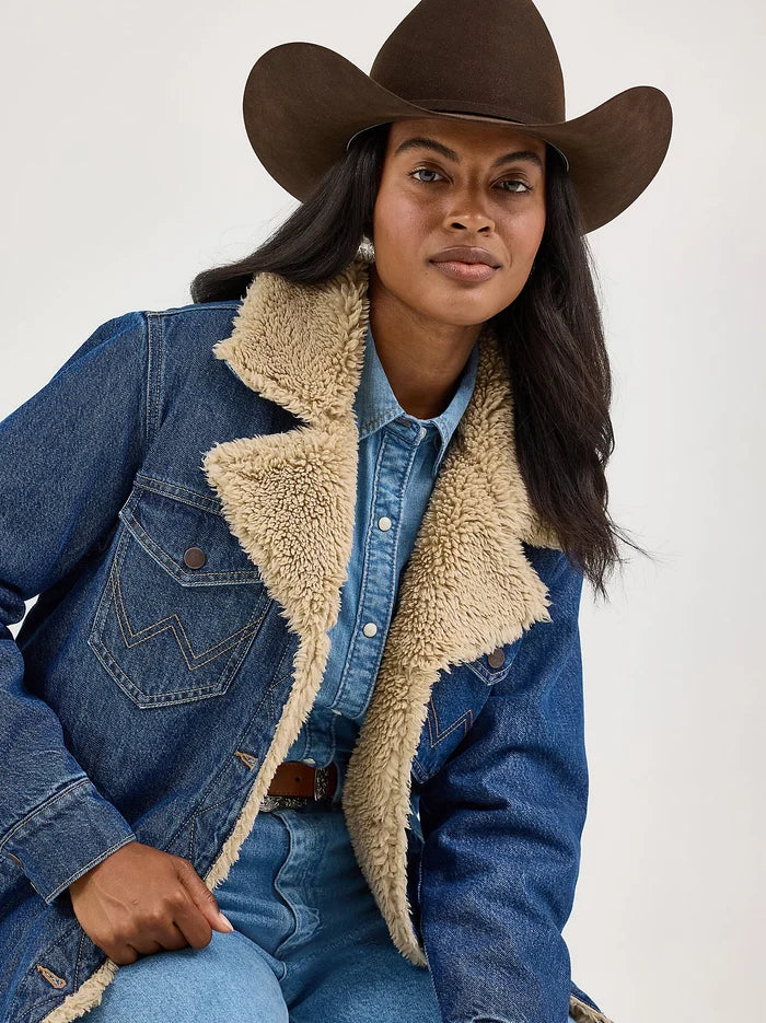 Wrangler Retro Women's Sherpa Lined Denim Range Coat in Ink Denim