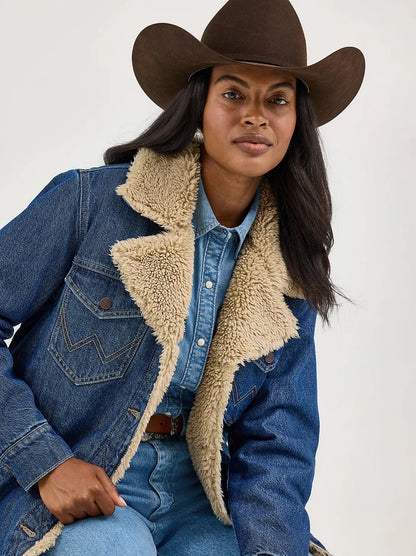 Wrangler Retro Women's Sherpa Lined Denim Range Coat in Ink Denim
