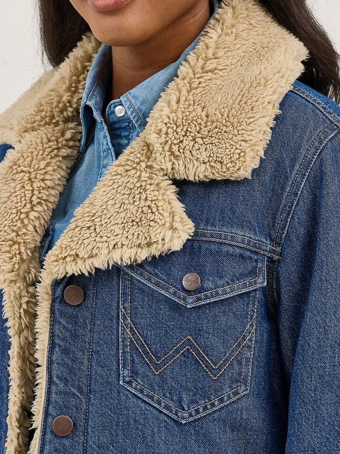 Wrangler Retro Women's Sherpa Lined Denim Range Coat in Ink Denim