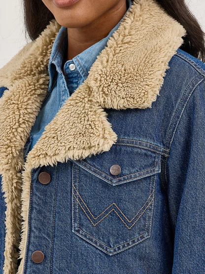 Wrangler Retro Women's Sherpa Lined Denim Range Coat in Ink Denim