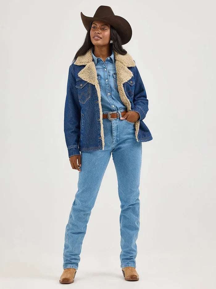 Wrangler Retro Women's Sherpa Lined Denim Range Coat in Ink Denim