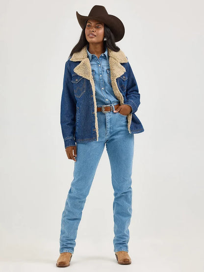 Wrangler Retro Women's Sherpa Lined Denim Range Coat in Ink Denim