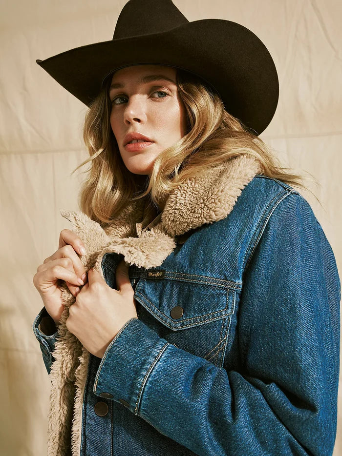 Wrangler Retro Women's Sherpa Lined Denim Range Coat in Ink Denim