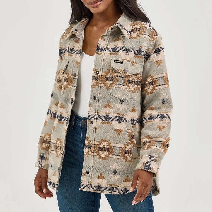 Wrangler Women's Quilt Lined Jacquard Shacket in Pale Green