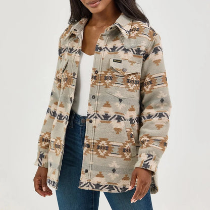 Wrangler Women's Quilt Lined Jacquard Shacket in Pale Green