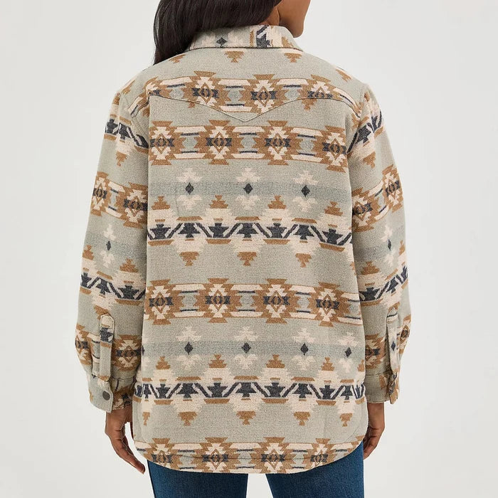 Wrangler Women's Quilt Lined Jacquard Shacket in Pale Green