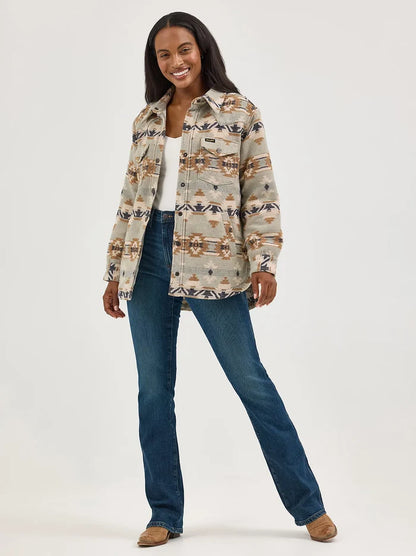 Wrangler Women's Quilt Lined Jacquard Shacket in Pale Green