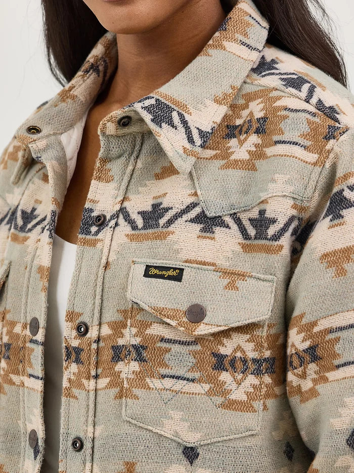 Wrangler Women's Quilt Lined Jacquard Shacket in Pale Green