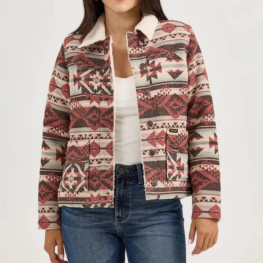 Wrangler Women's Sherpa Lined Jacquard Barn Jacket in Burgundy