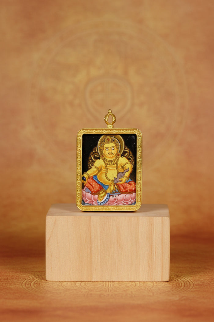 Yellow Zambala wealth deity thangka traditional Himalayan art
